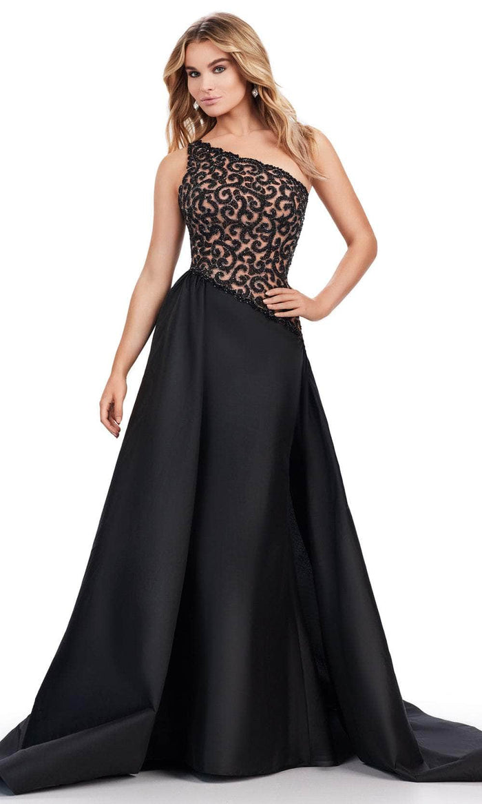 Ashley Lauren 11456 - One Shoulder Overskirt Prom Dress Special Occasion Dress 0 / Black