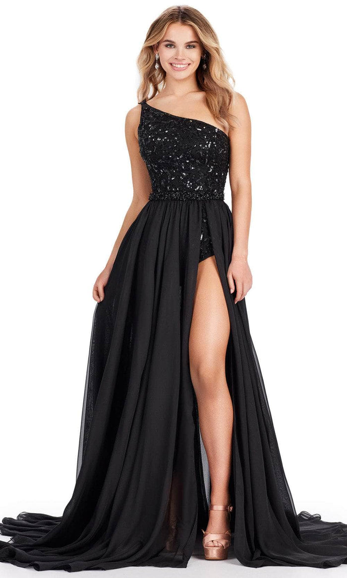 Ashley Lauren 11460 - Beaded Bodysuit A-Line Prom Dress Prom Dresses 00 / Black