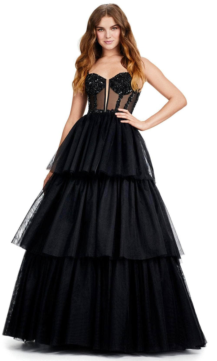 Ashley Lauren 11462 - Spaghetti Strap Tiered Prom Dress Special Occasion Dress 00 / Black