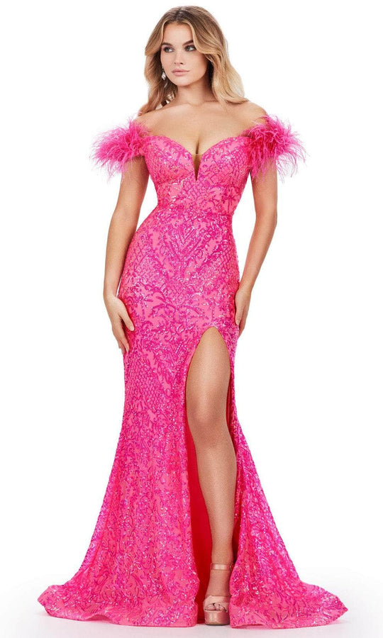 Ashley Lauren 11463 - Feather Sleeve Sequin Prom Dress