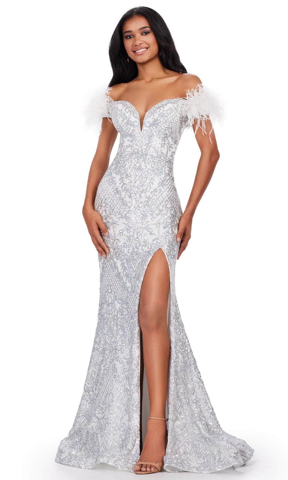 Ashley Lauren 11463 - Feather Sleeve Sequin Prom Dress – Couture Candy