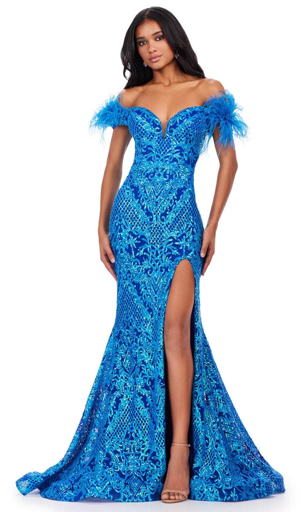 Ashley Lauren 11463 - Feather Sleeve Sequin Prom Dress – Couture Candy