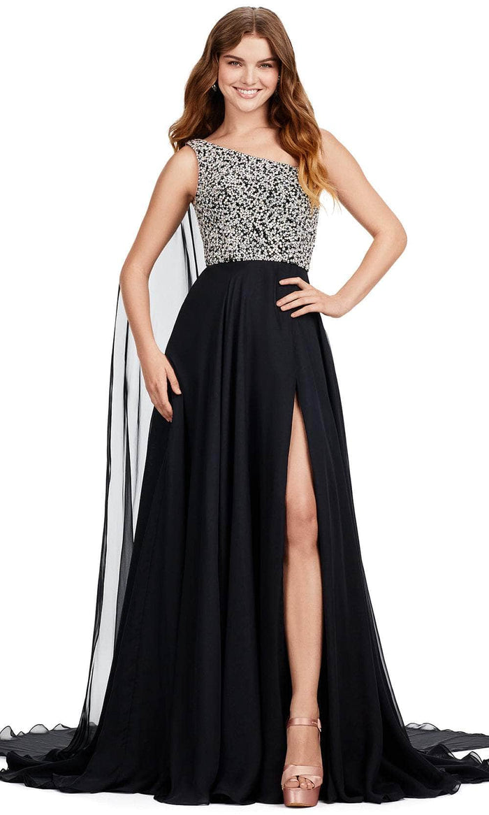 Ashley Lauren 11482 - One Shoulder Prom Gown with Cape Prom Dresses 0 / Black