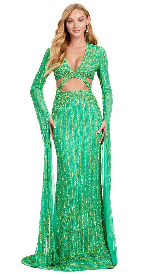 Ashley Lauren 11485 - Long Cape Sleeve Cutout Prom Gown