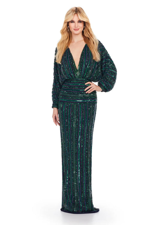 Ashley Lauren 11490 - Dolman Sleeve Column Prom Gown