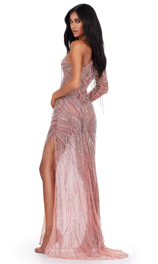 Ashley Lauren 11516 - One Sleeve Beaded Fringe Prom Gown