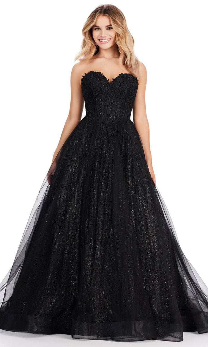 Ashley Lauren 11518 - Glitter Tulle A-Line Prom Dress Prom Dresses 00 / Black