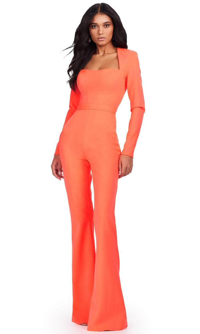 Ashley Lauren 11530 - Square Neck Scuba Jumpsuit Formal Pantsuits 2 / Neon Orange