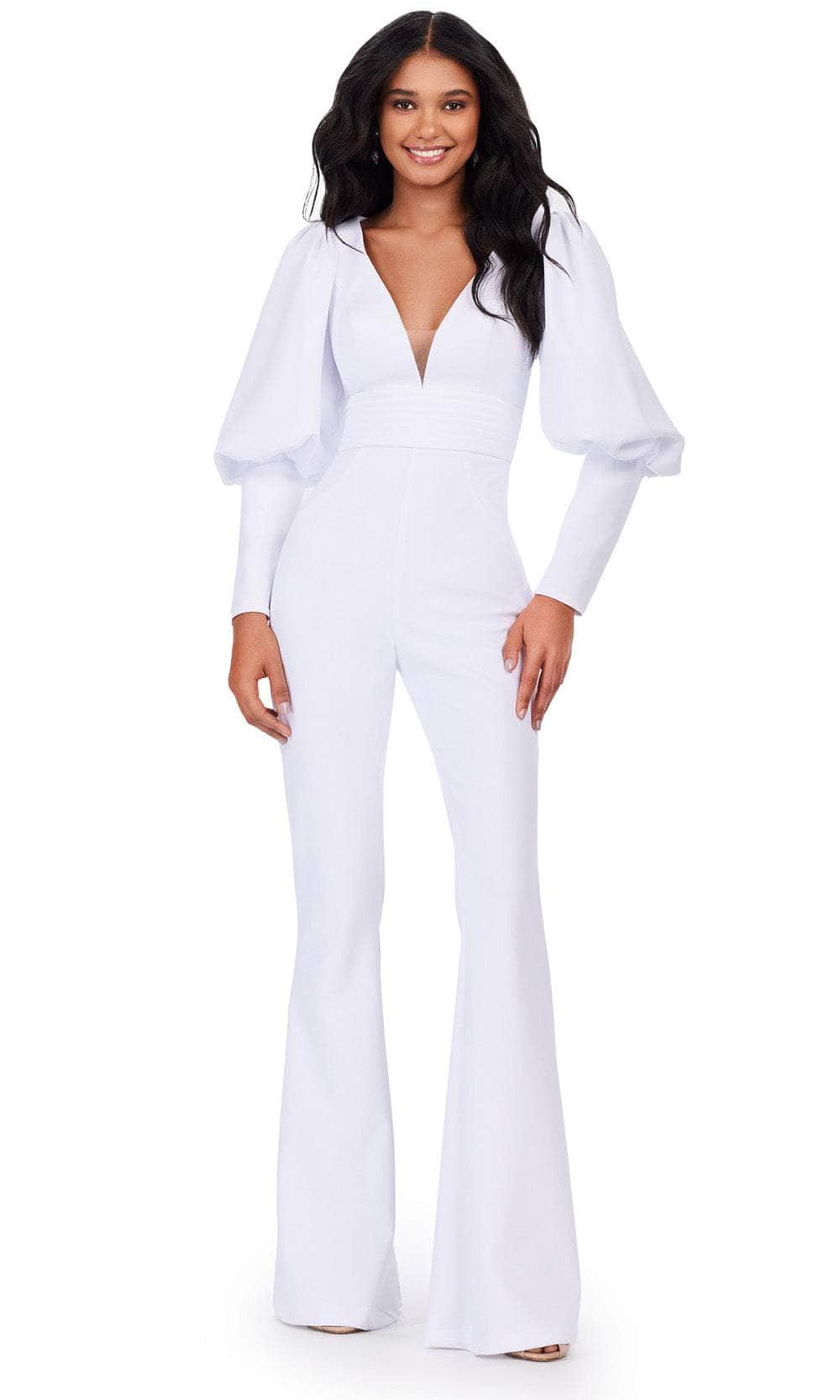 Ashley Lauren 11533 - Long Bishop Sleeve Scuba Jumpsuit – Couture Candy