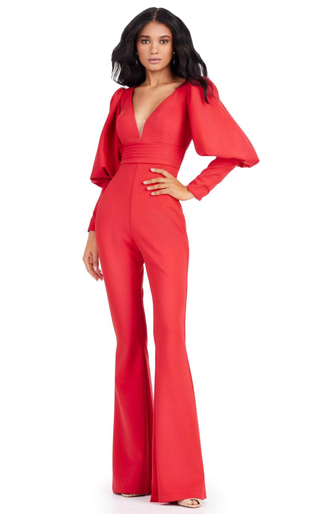 Ashley Lauren 11533 - Long Bishop Sleeve Scuba Jumpsuit – Couture Candy