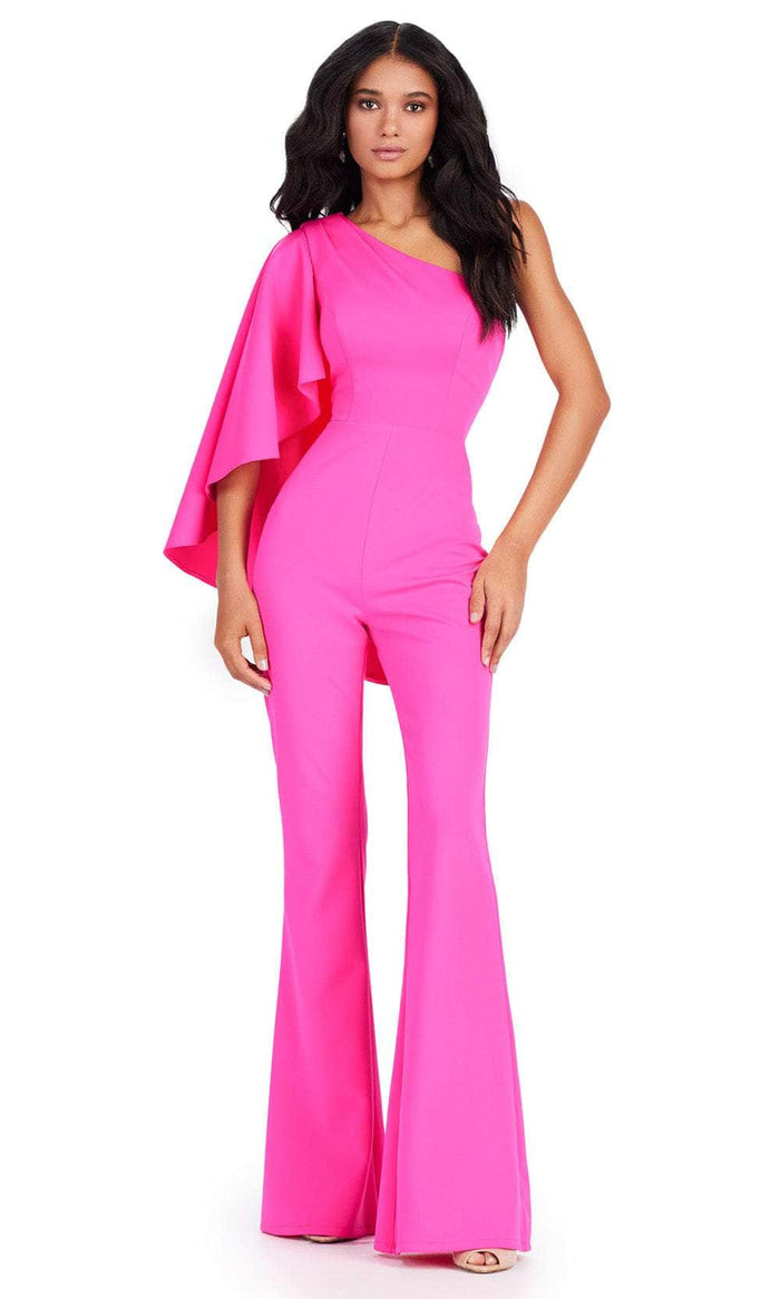 Ashley Lauren 11534 - Ruffled Cape Sleeve Jumpsuit Formal Pantsuits 0 / Fuchsia