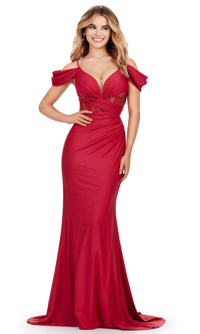 Ashley Lauren 11536 - Beaded Corset V-Neck Prom Gown Special Occasion Dress 00 / Burgundy