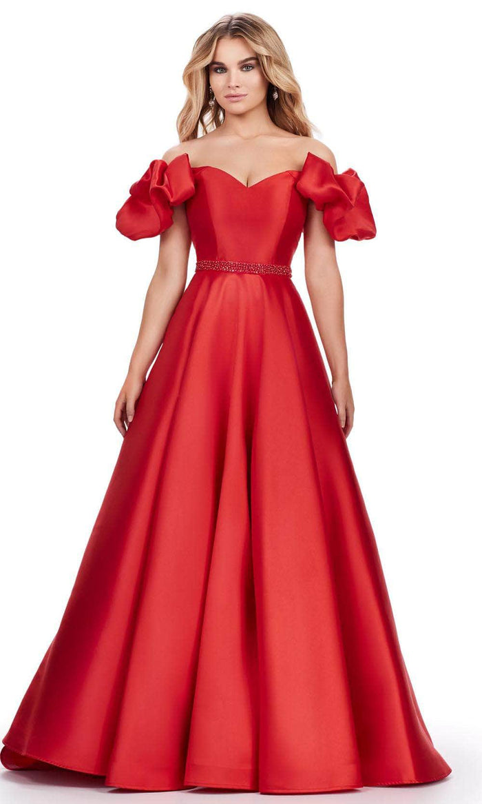 Ashley Lauren 11542 - Puff Off Shoulder Prom Dress Ball Gowns 00 / Red