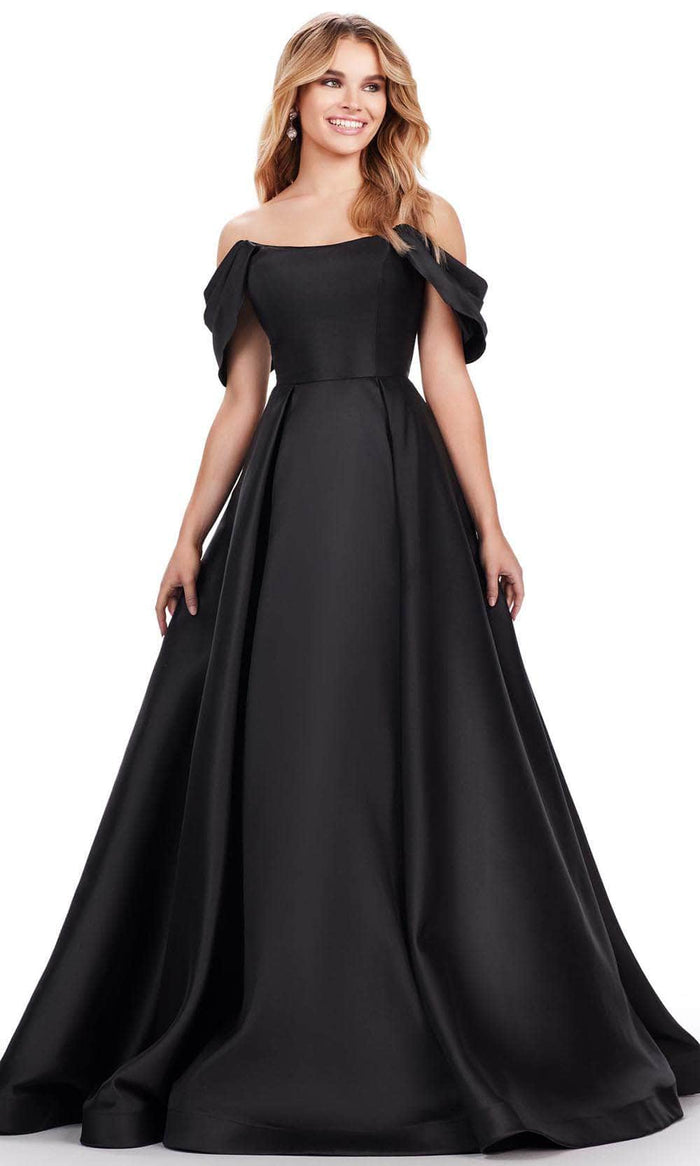 Ashley Lauren 11544 - Draped Sleeve Prom Dress Prom Dresses 00 / Black