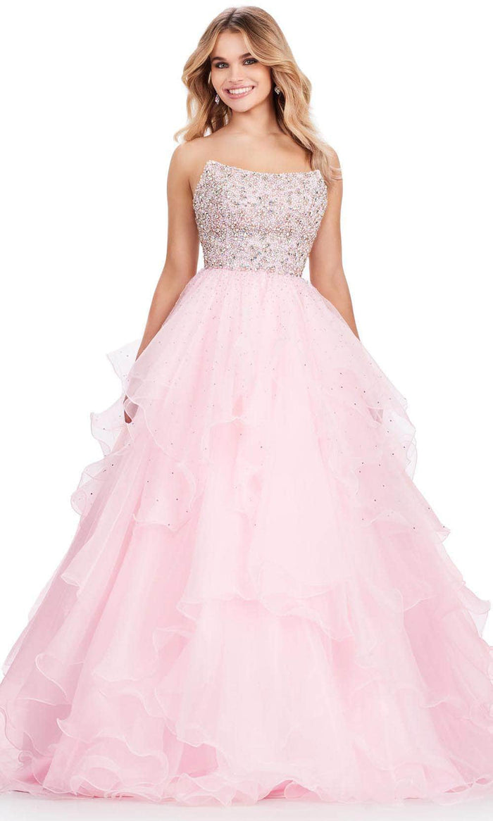 Ashley Lauren 11545 - Beaded Bustier Strapless Ballgown Ball Gowns 00 / Ice Pink