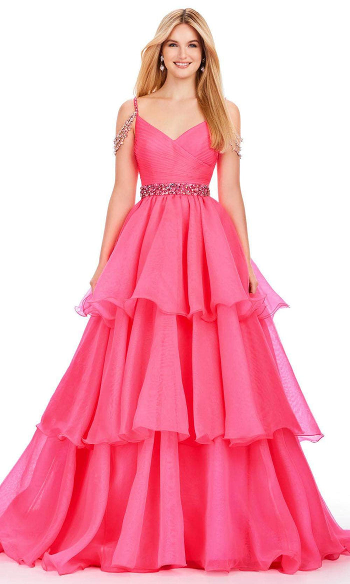 Ashley Lauren 11561 - Beaded Straps V-Neck Ballgown Ball Gowns 0 / Hot Pink