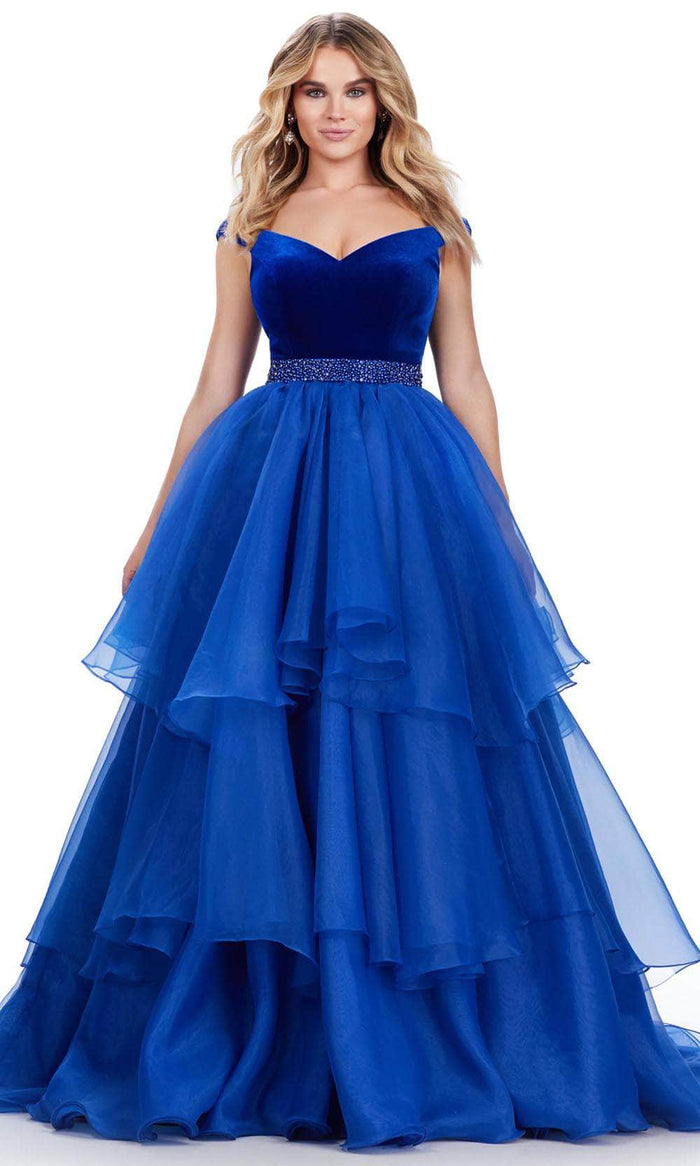 Ashley Lauren 11563 - Off-Shoulder Velvet Ballgown Ball Gowns 0 / Royal