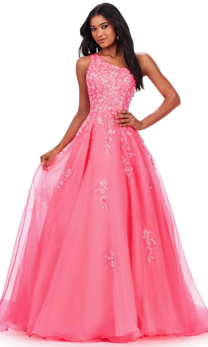 Ashley Lauren 11573 - One Shoulder Organza Prom Dress Special Occasion Dress 00 / Hot Pink