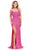 Ashley Lauren 11598 - Draped Sleeve Pearl Beaded Evening Gown Evening Dresses 0 / Hot Pink