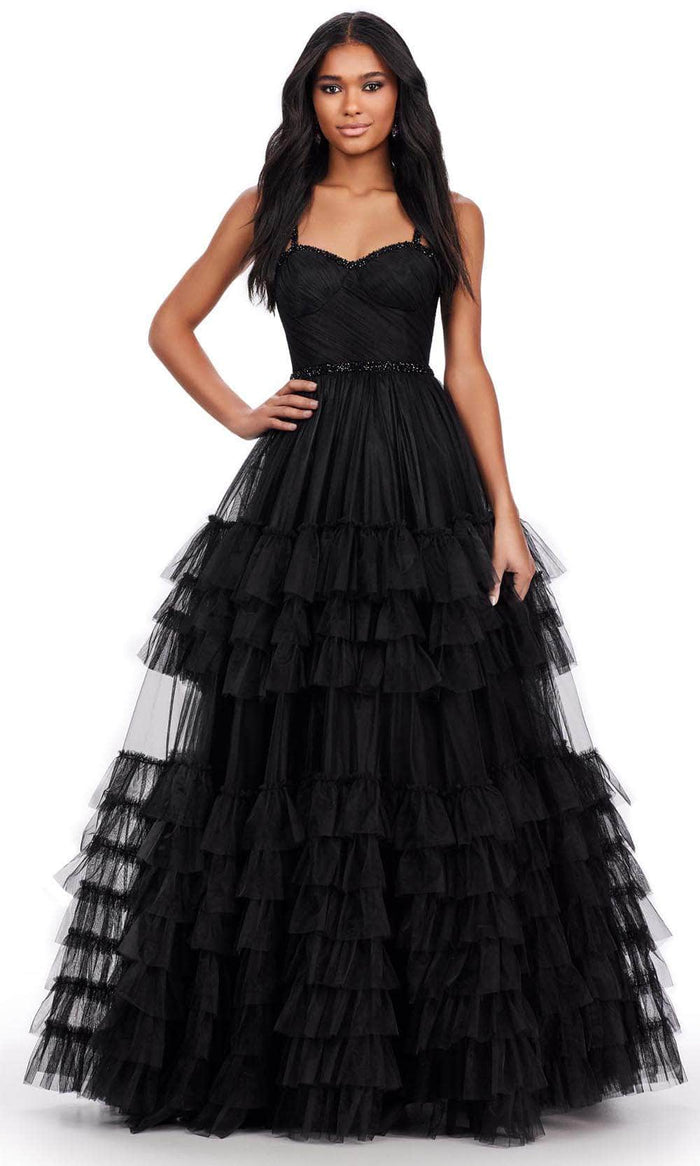 Ashley Lauren 11603 - Ruffled A-Line Prom Dress Special Occasion Dress 00 / Black