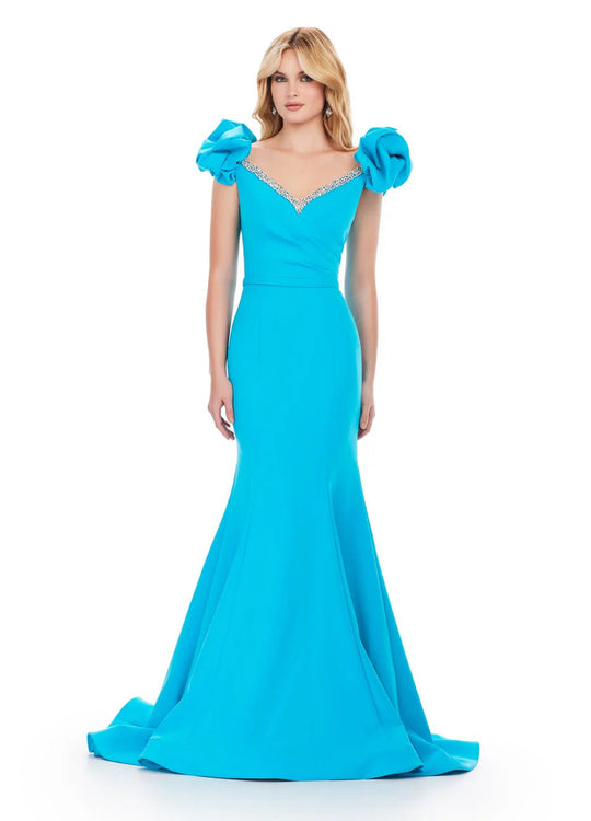 Ashley Lauren 11615 - Puffed Sleeve Mermaid Evening Gown