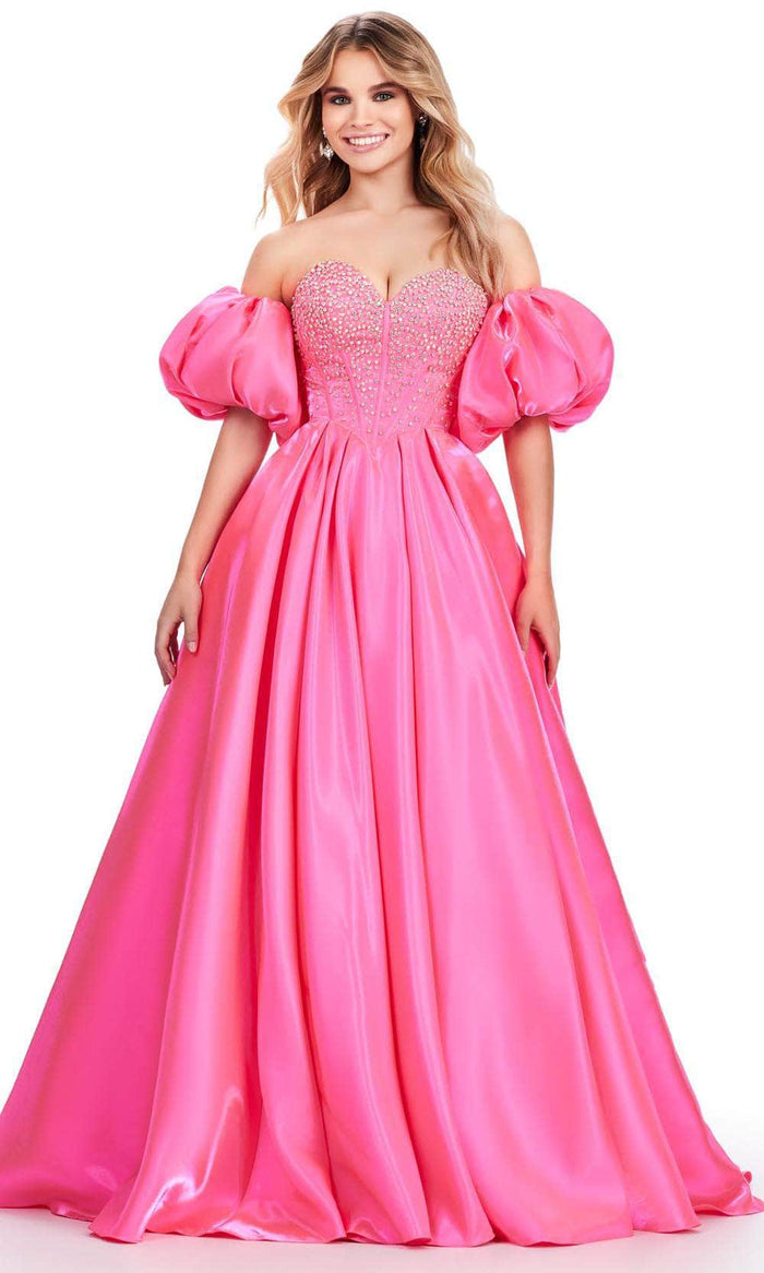 Ashley Lauren 11642 - Jeweled Satin Prom Dress Special Occasion Dress 00 / Hot Pink