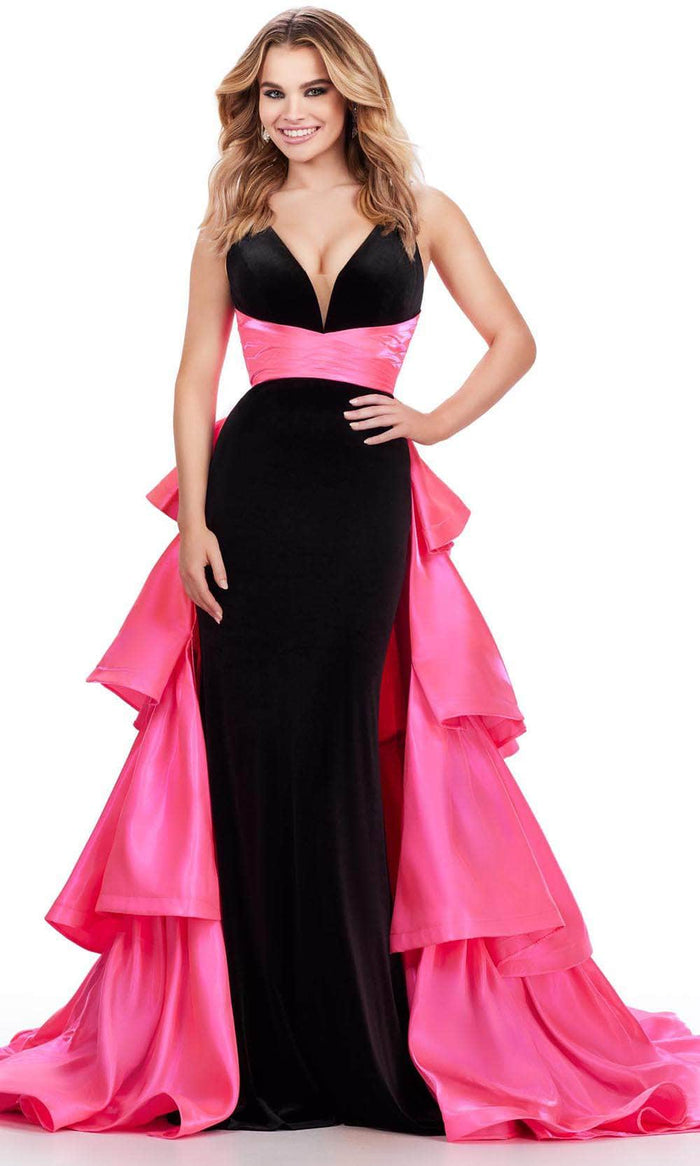Ashley Lauren 11643 - Sleeveless Plunging V-Neck Prom Dress Prom Dresses 00 / Black/Hot Pink