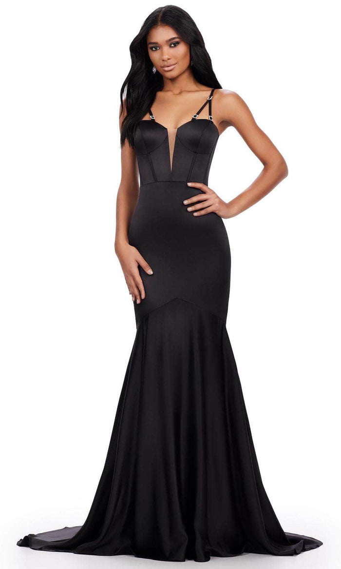 Ashley Lauren 11644 - Spaghetti Strap Satin Prom Dress Prom Dresses 00 / Black