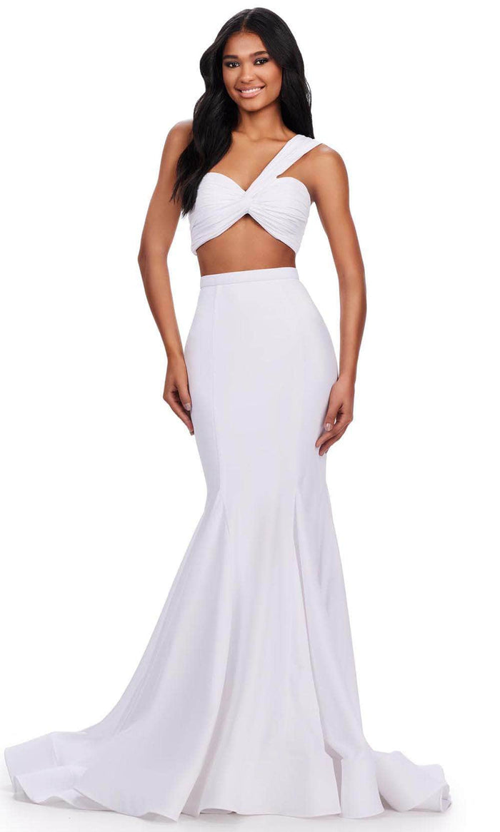 Ashley Lauren 11646 - Asymmetric Two Piece Prom Gown Prom Dresses 00 / White