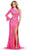 Ashley Lauren 11649 - Feather Cuff Sleeve Prom Dress Special Occasion Dress 00 / Hot Pink
