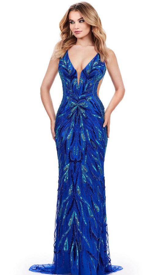 Ashley Lauren 11669 - Plunging Neck Sequin Embellished Prom Gown