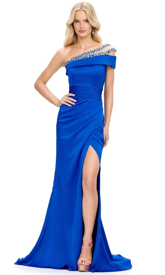 Ashley Lauren 11749 - Asymmetric Beaded Illusion Evening Gown