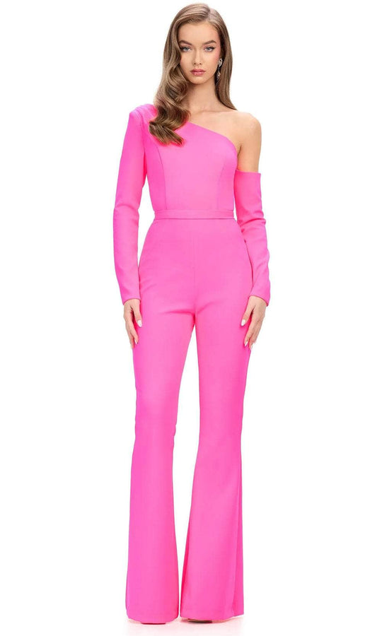 Ashley Lauren 11763 - One-Shoulder Jumpsuit With Wide Legs