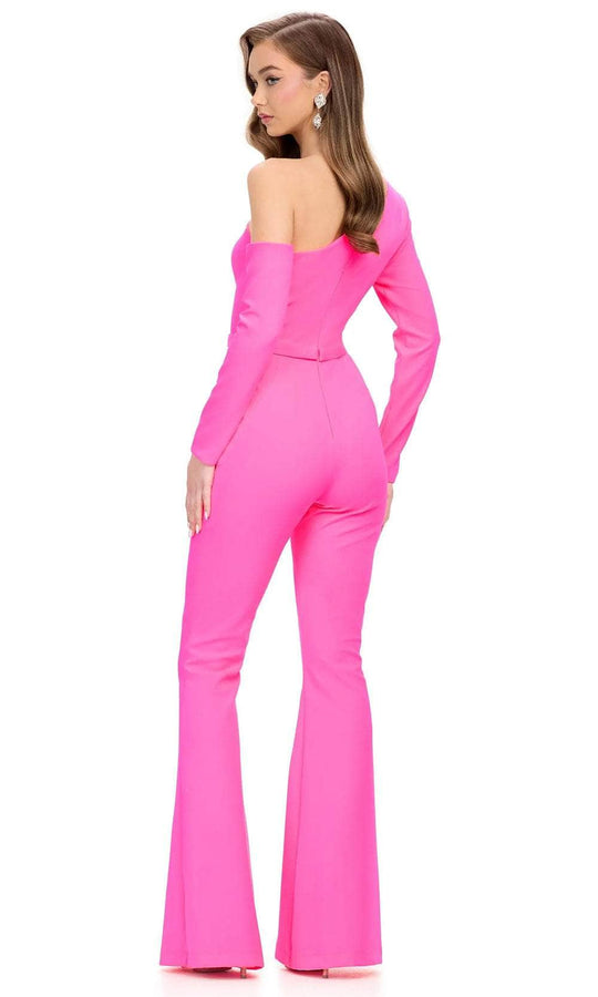 Ashley Lauren 11763 - One-Shoulder Jumpsuit With Wide Legs