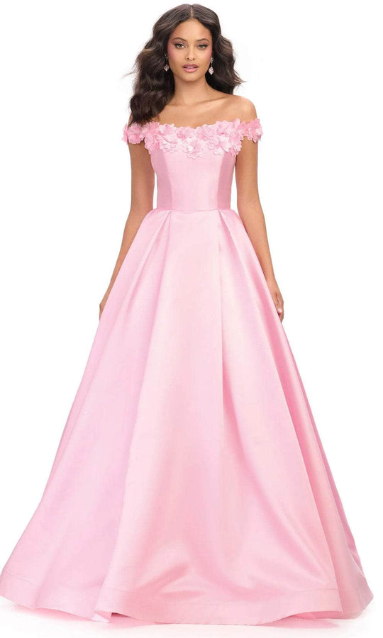 Ashley Lauren 11771 - Straight Neckline Flower Detail Evening Gown