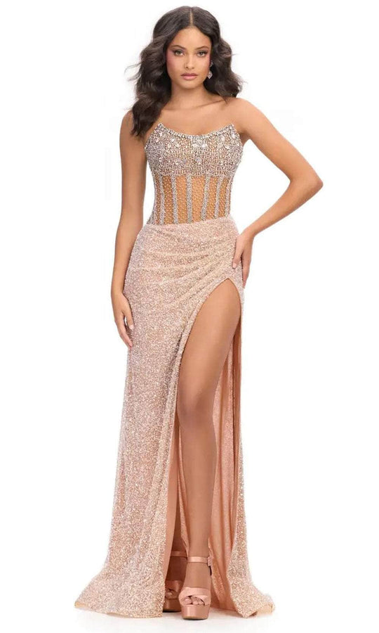 Ashley Lauren 11830 - Scoop Beaded See-Through Evening Gown