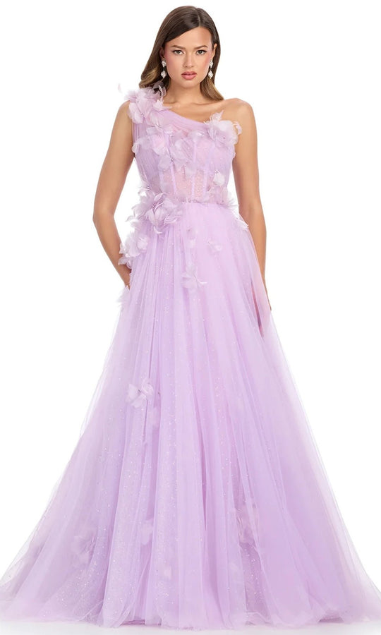 Ashley Lauren 11843 - One Shoulder Floral Appliqued Prom Gown