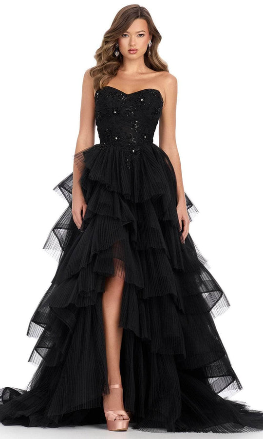 Ashley Lauren 11845 - Floral Adorned Strapless Tulle Prom Gown