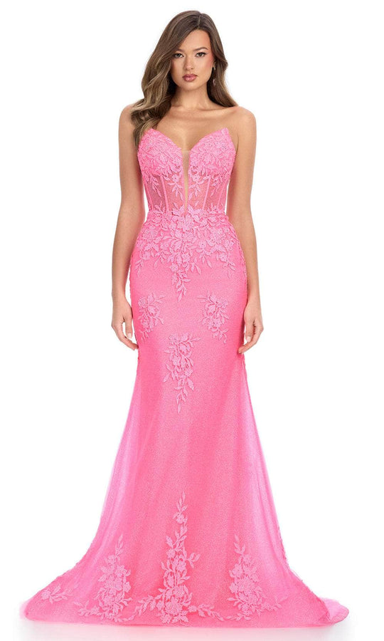 Ashley Lauren 11847 - Lace Appliqued Plunging Sweetheart Prom Dress
