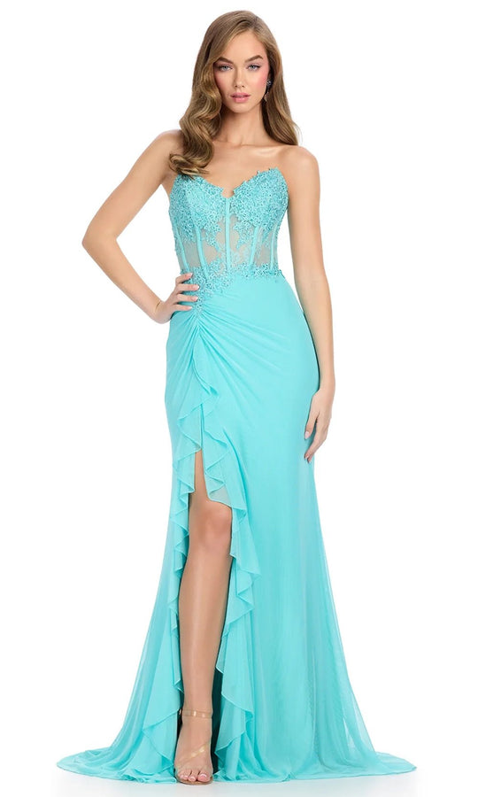Ashley Lauren 11852 - Sweetheart Ruffled Slit Prom Gown