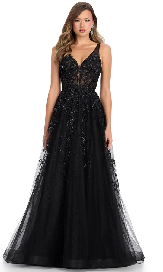 Ashley Lauren 11892 - Embroidered Scoop Back Prom Dress