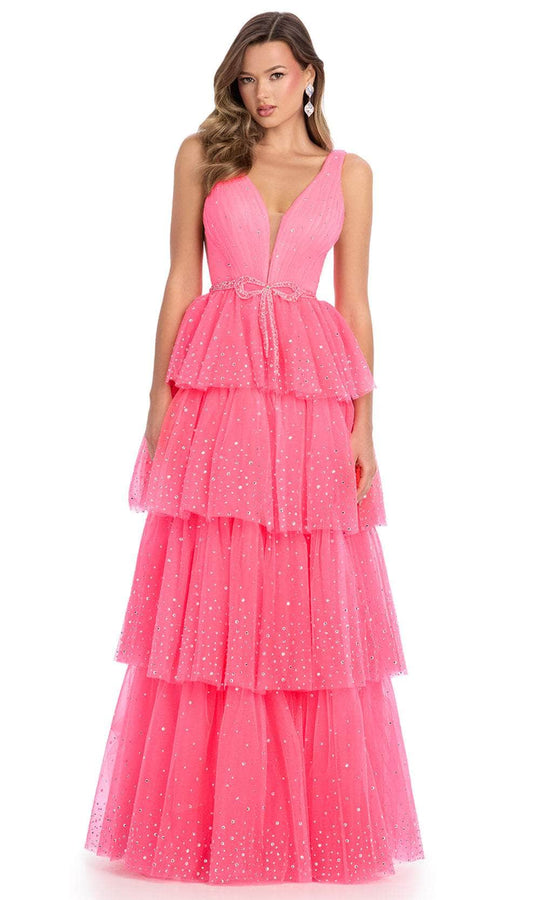 Ashley Lauren 11894 - Plunging V-Neck Tiered A-Line Prom Dress