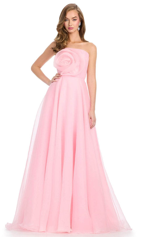 Ashley Lauren 11913 - Floral Accented Straight Neckline Prom Dress