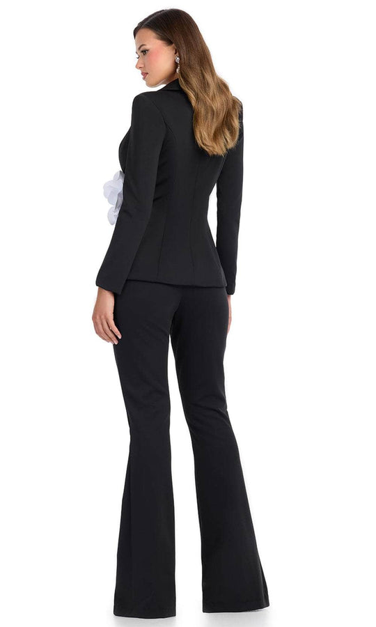 Ashley Lauren 11946 - 3D Floral Plunging V-Neck Jumpsuit