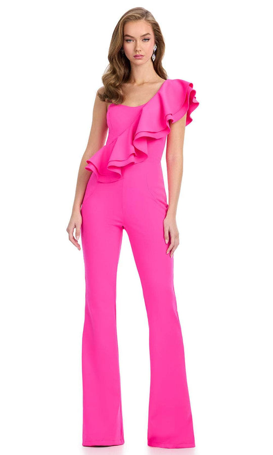 Ashley Lauren 11965 - Asymmetrical Ruffle Scuba Jumpsuit