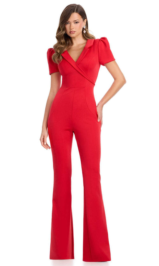Ashley Lauren 11966 - V-Neck Scuba Jumpsuit