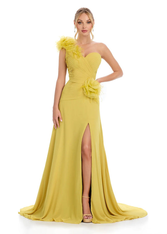Ashley Lauren 11969 - Feather Accent One Shoulder Prom Dress