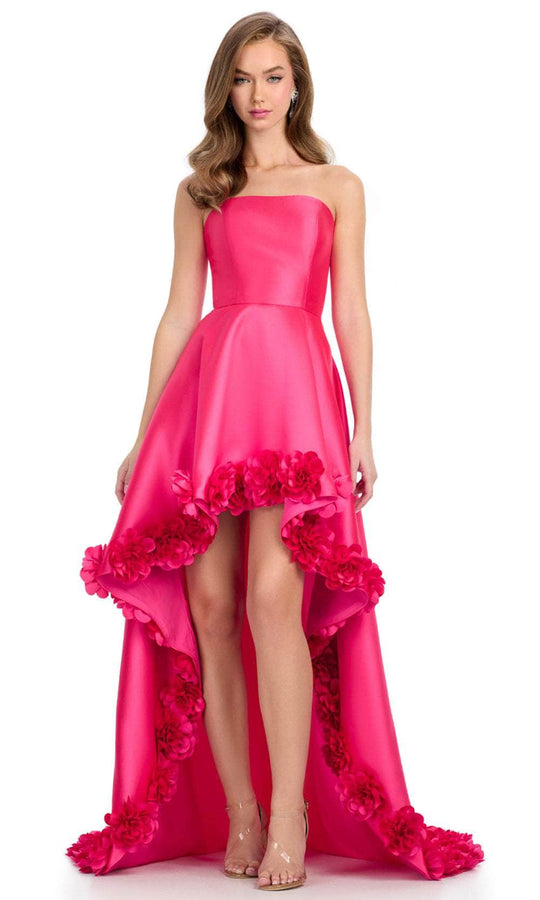 Ashley Lauren 11970 - Floral Strapless Mikado High-Low Prom Gown