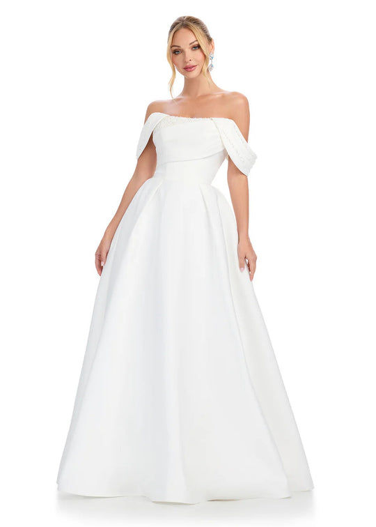 Ashley Lauren 12017 - Draped off Shoulder Pleated Ballgown