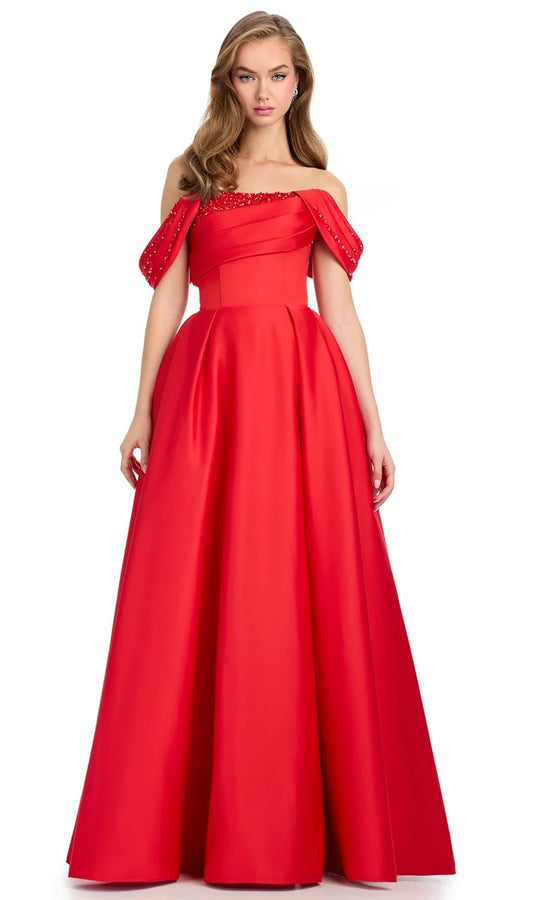 Ashley Lauren 12017 - Draped off Shoulder Pleated Ballgown